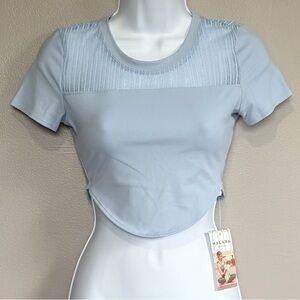 NWT HALARA Cropped Short Sleeve Fitted Top Light Blue Womens XS